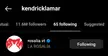 Kendrick Lamar has started followed Rosalía on instagram