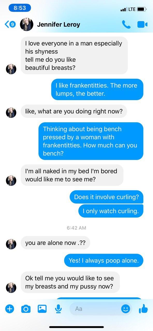 Jennifer Leroy sexting and dirty talk in a series of text posts