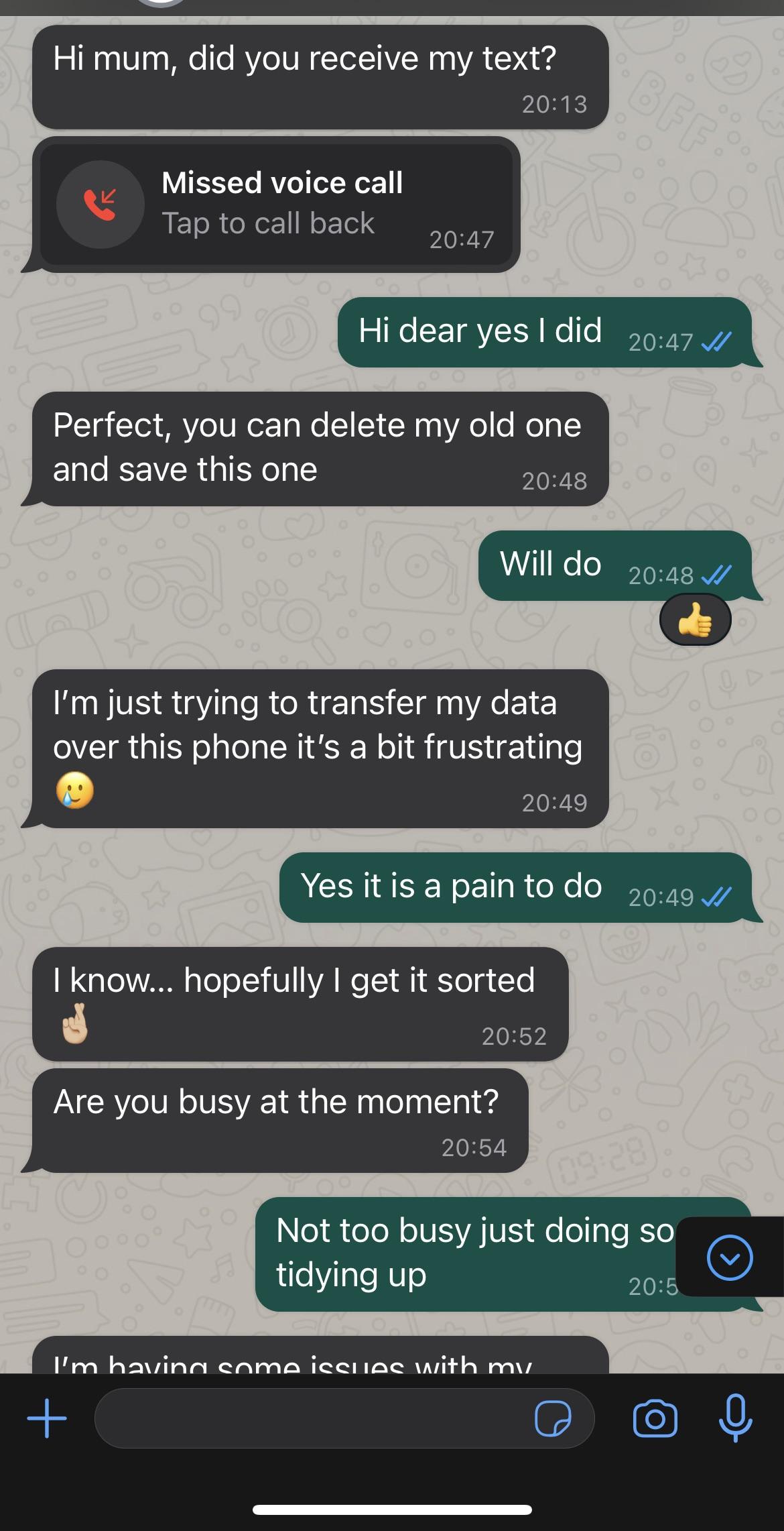 Scambaiting text conversation showing a scammer attempting to solicit money for a fake invoice