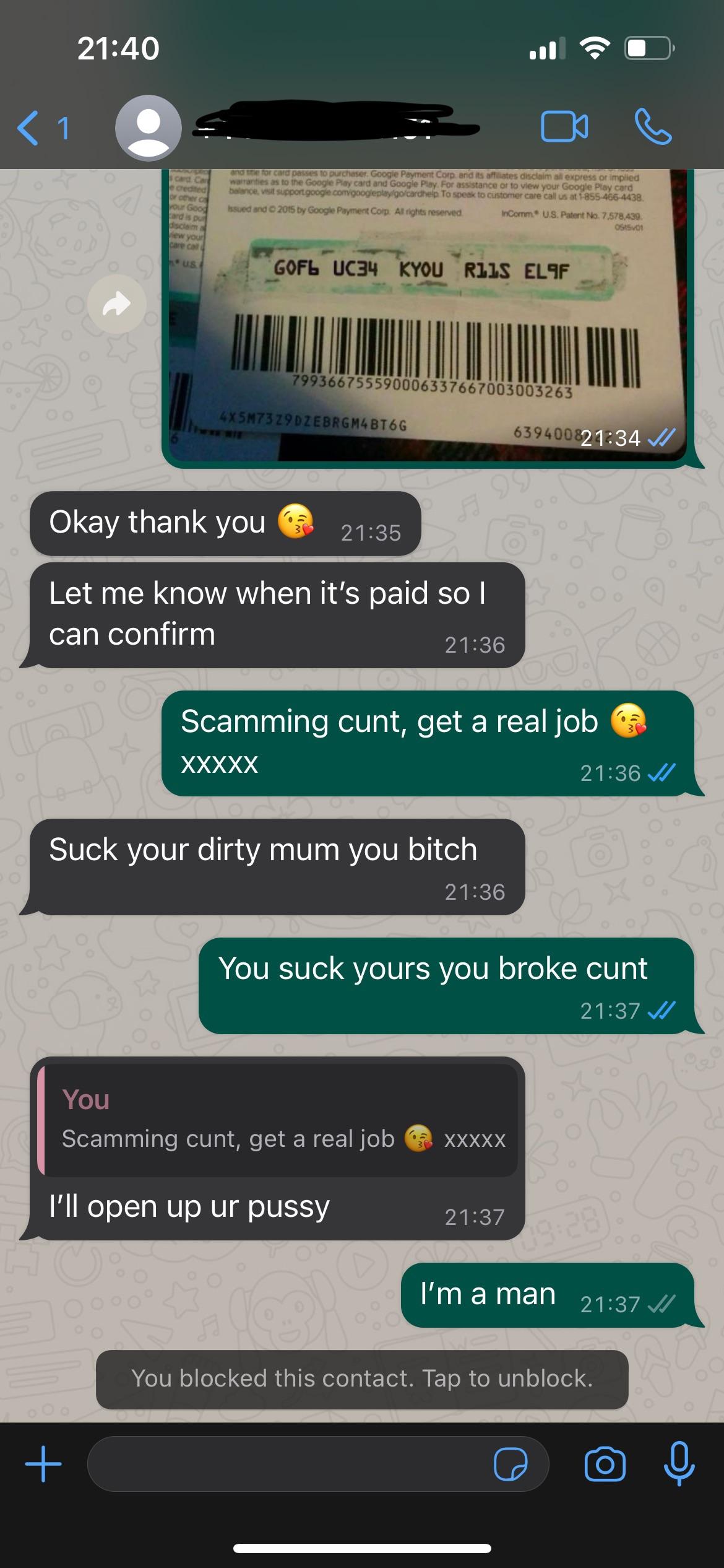 Scambaiting text conversation showing a scammer attempting to solicit money for a fake invoice