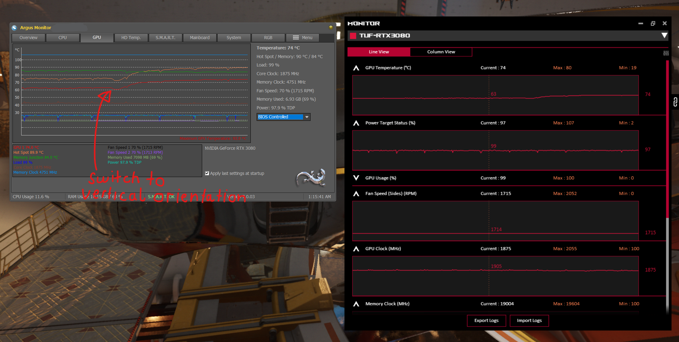 GPU runs over 10 degrees hotter in vertical case orientation ...