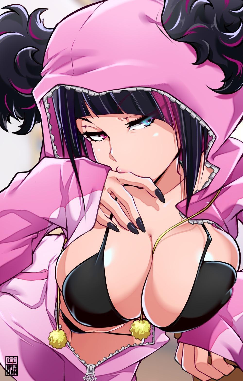 Busty anime girls and FNAF fan art including asian, ebony, and white characters with nipple piercings and big tits