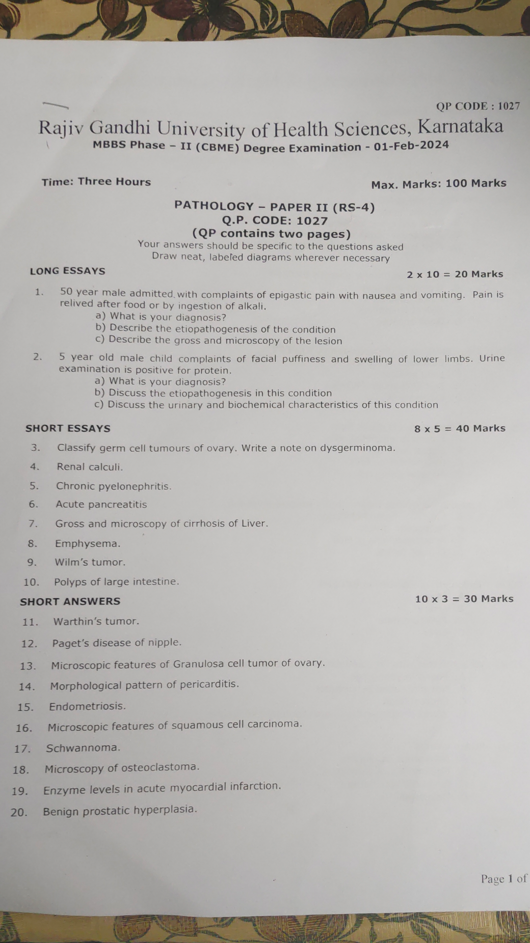 Pathology paper 2, RGUHS | Scrolller