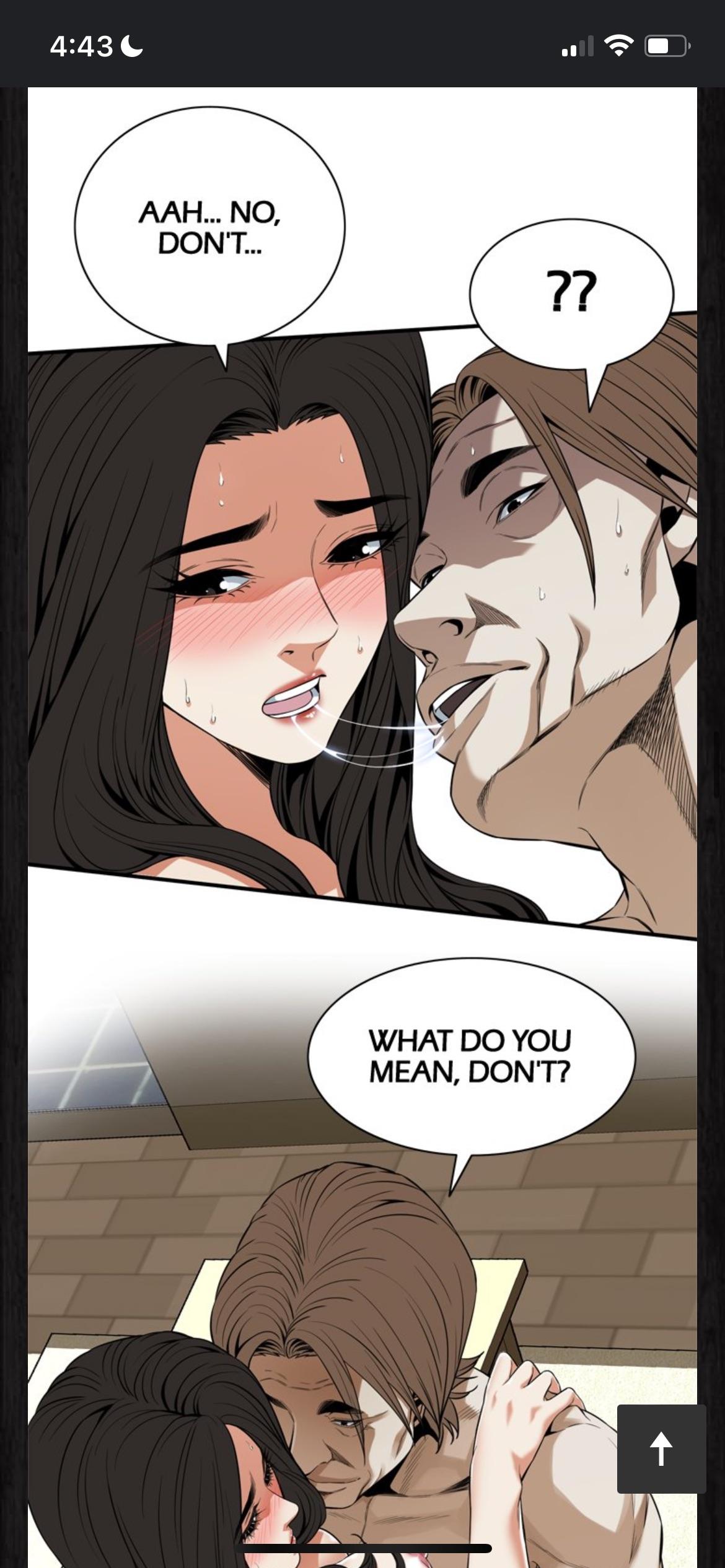 Siena and a muscular man in a pornhwa scene featuring busty, curvy asian characters engaging in NTR sex.