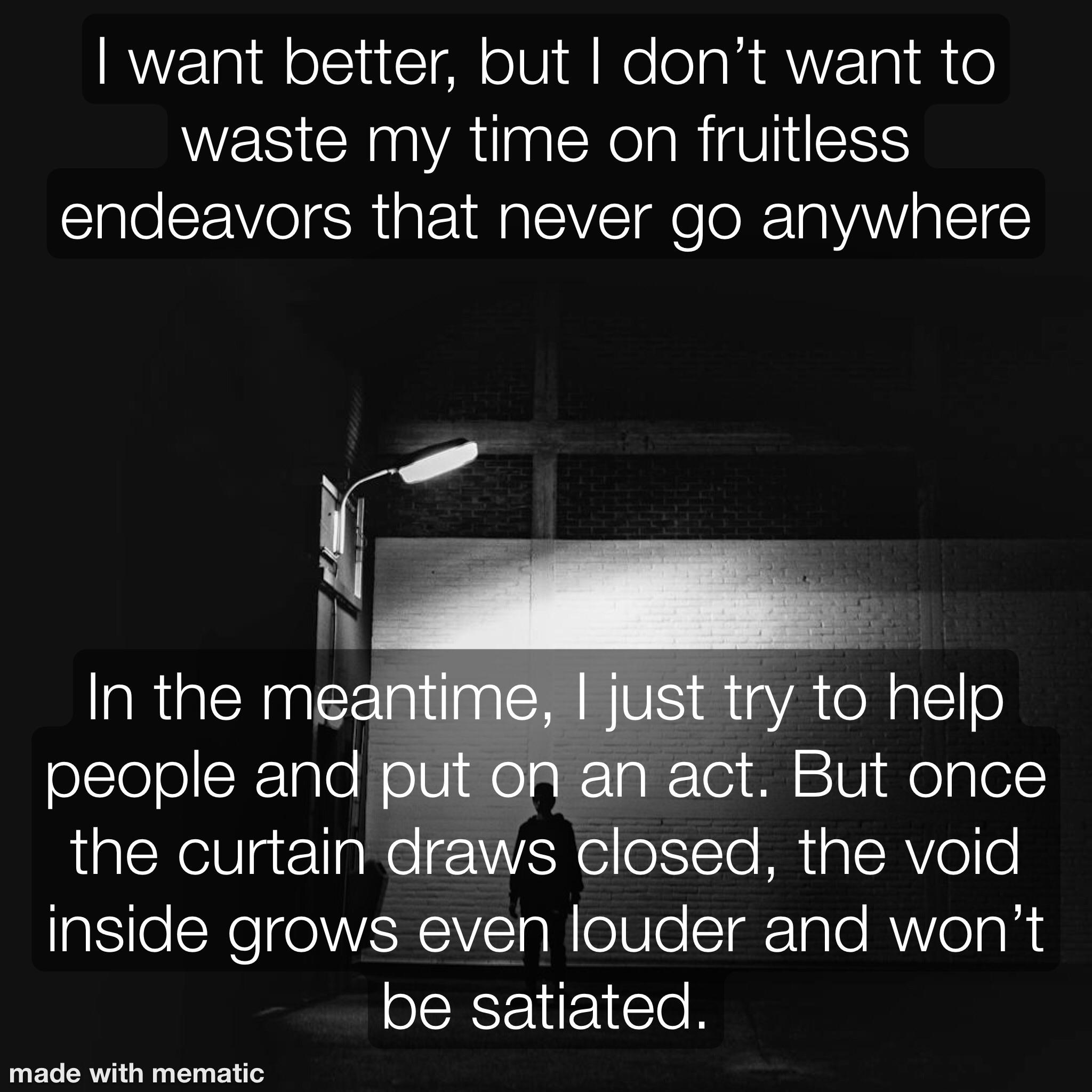 Depression memes featuring a cat and blurred figures with text about emotional exhaustion and the void.
