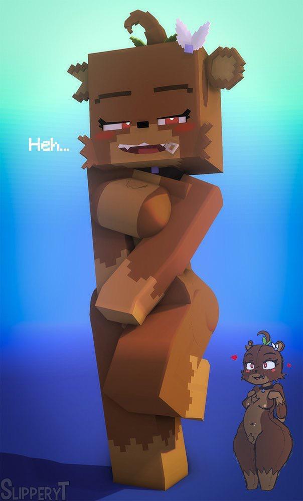 Minecraft fan art of busty characters in lewd poses with hentai captions