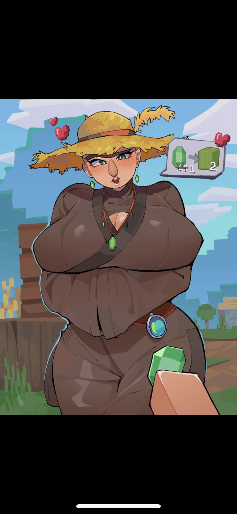 Minecraft fan art of busty characters in lewd poses with hentai captions