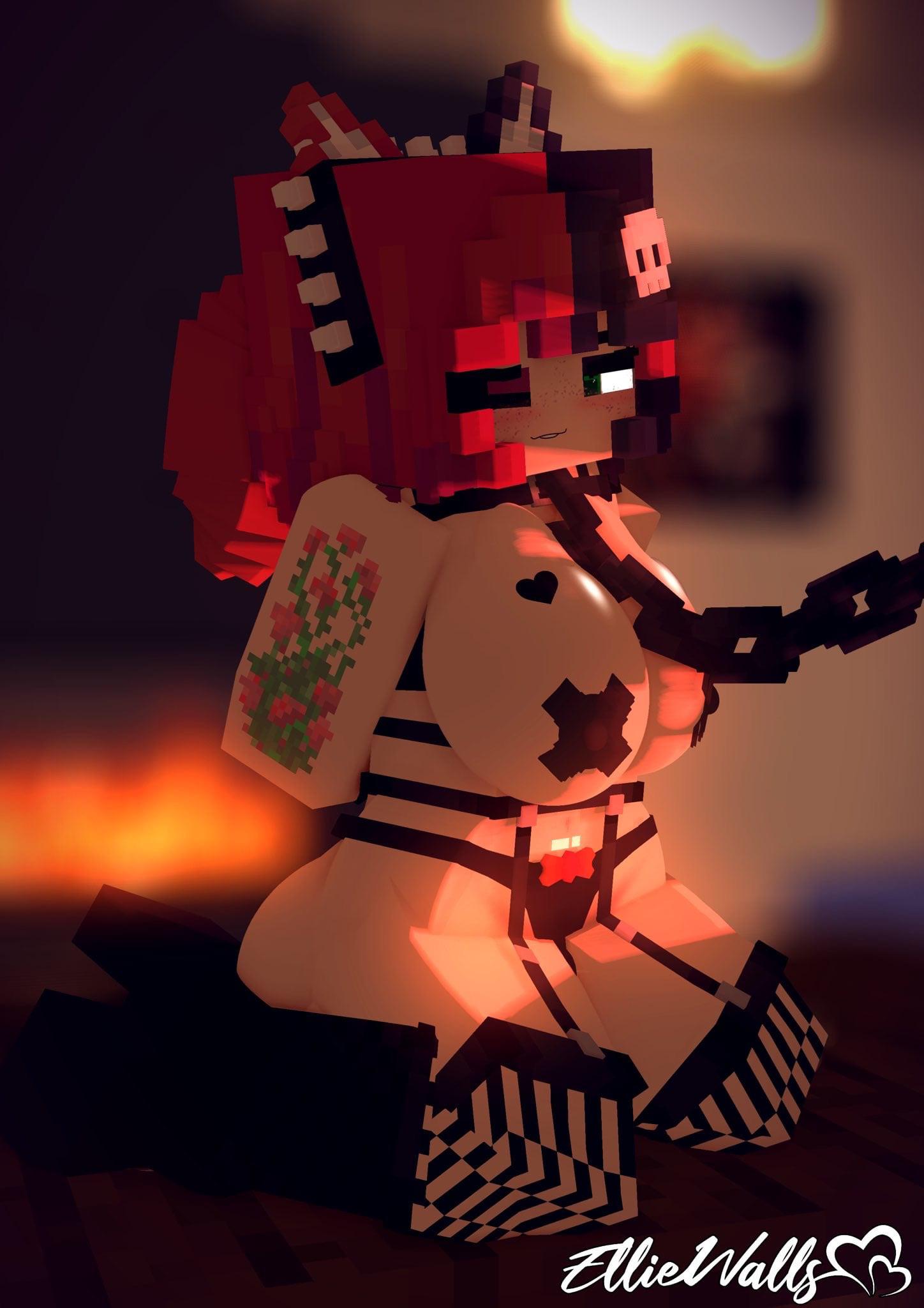 Minecraft fan art of busty characters in lewd poses with hentai captions