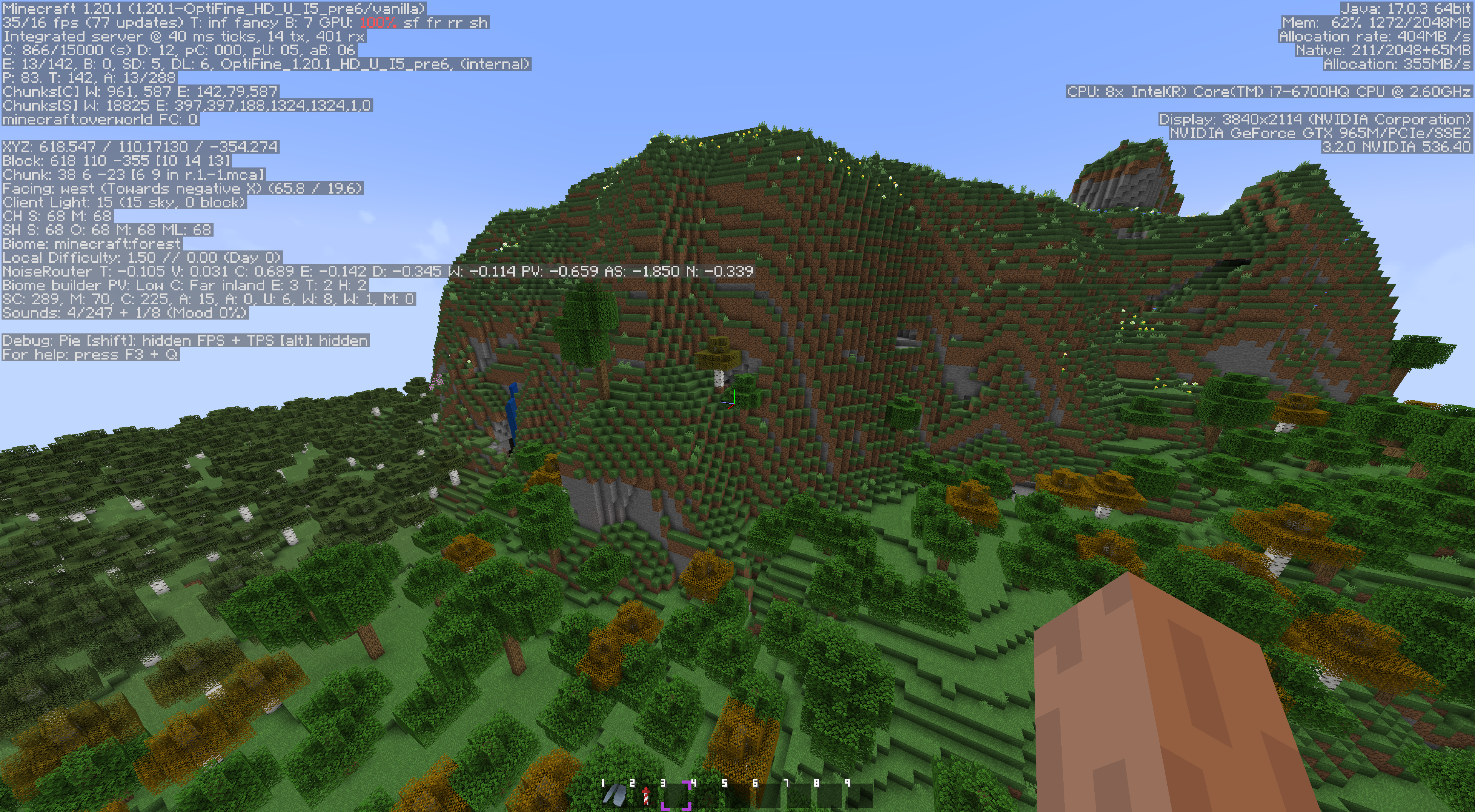 Minecraft landscape with underground caves, mountains, and waterfalls from seed 844424996132328