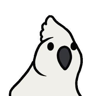Party Parrots in a kawaii chibi style, featuring a project list of various exotic bird species on a black background.