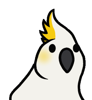 Party Parrots in a kawaii chibi style, featuring a project list of various exotic bird species on a black background.