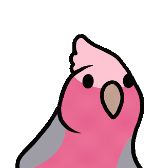 Party Parrots in a kawaii chibi style, featuring a project list of various exotic bird species on a black background.
