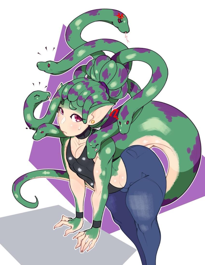 Monster girls and anthropomorphic characters with colorful skin, including a medusa and dragon, in anime digital art.