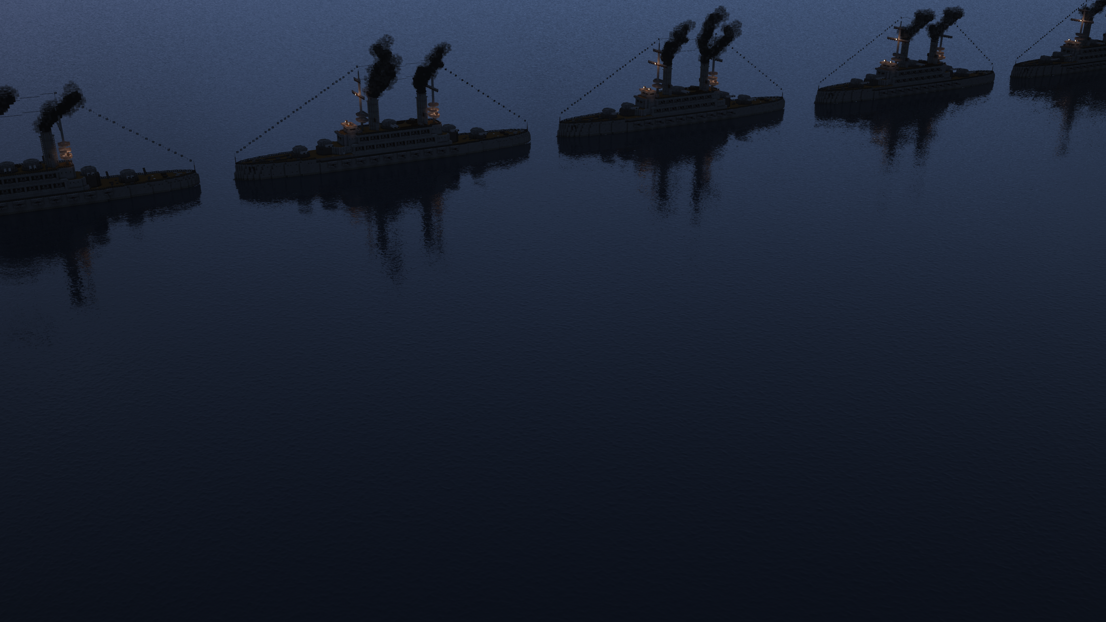 Minecraft mega builds of the strongest and biggest battleships from The Rumbling Project in a digital ocean