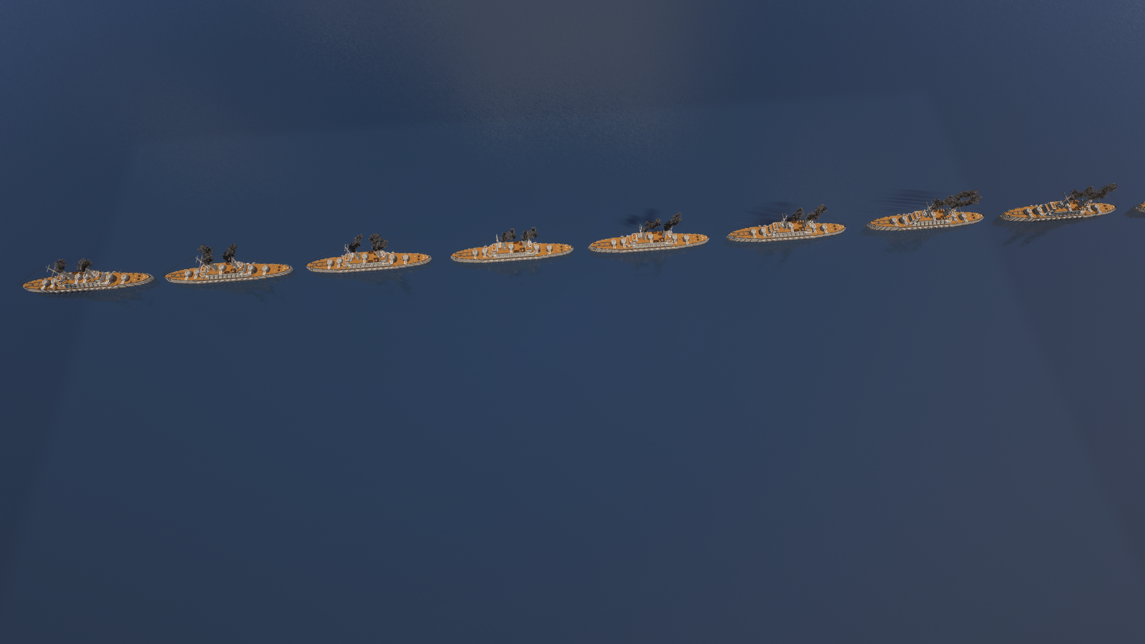 Minecraft mega builds of the strongest and biggest battleships from The Rumbling Project in a digital ocean