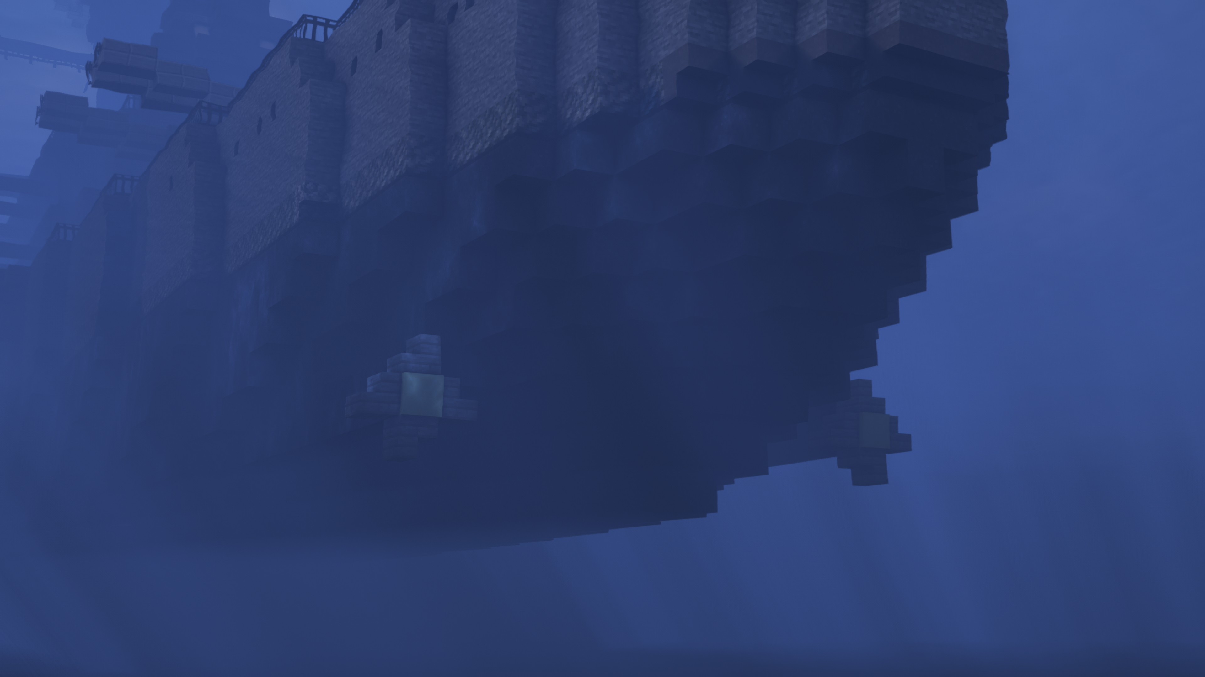 Minecraft mega builds of the strongest and biggest battleships from The Rumbling Project in a digital ocean
