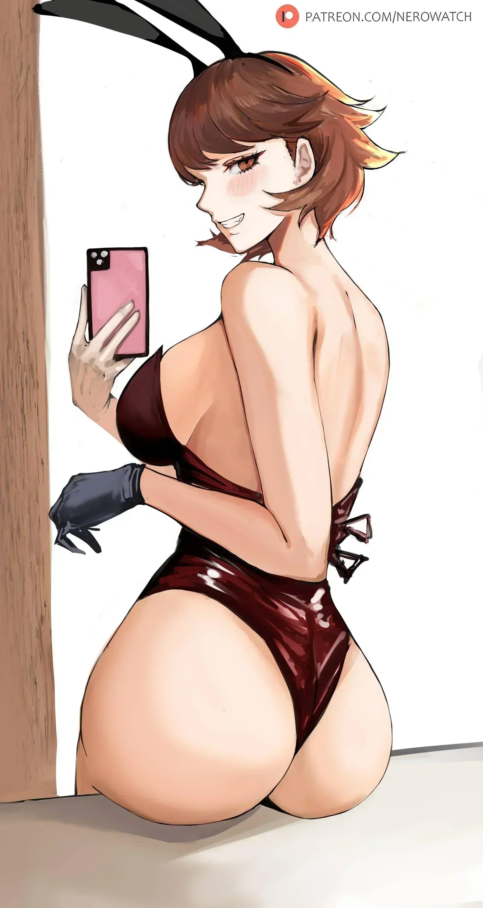 Anime girls in lingerie and bunny suits performing pussy spread, fellatio, and cum on body