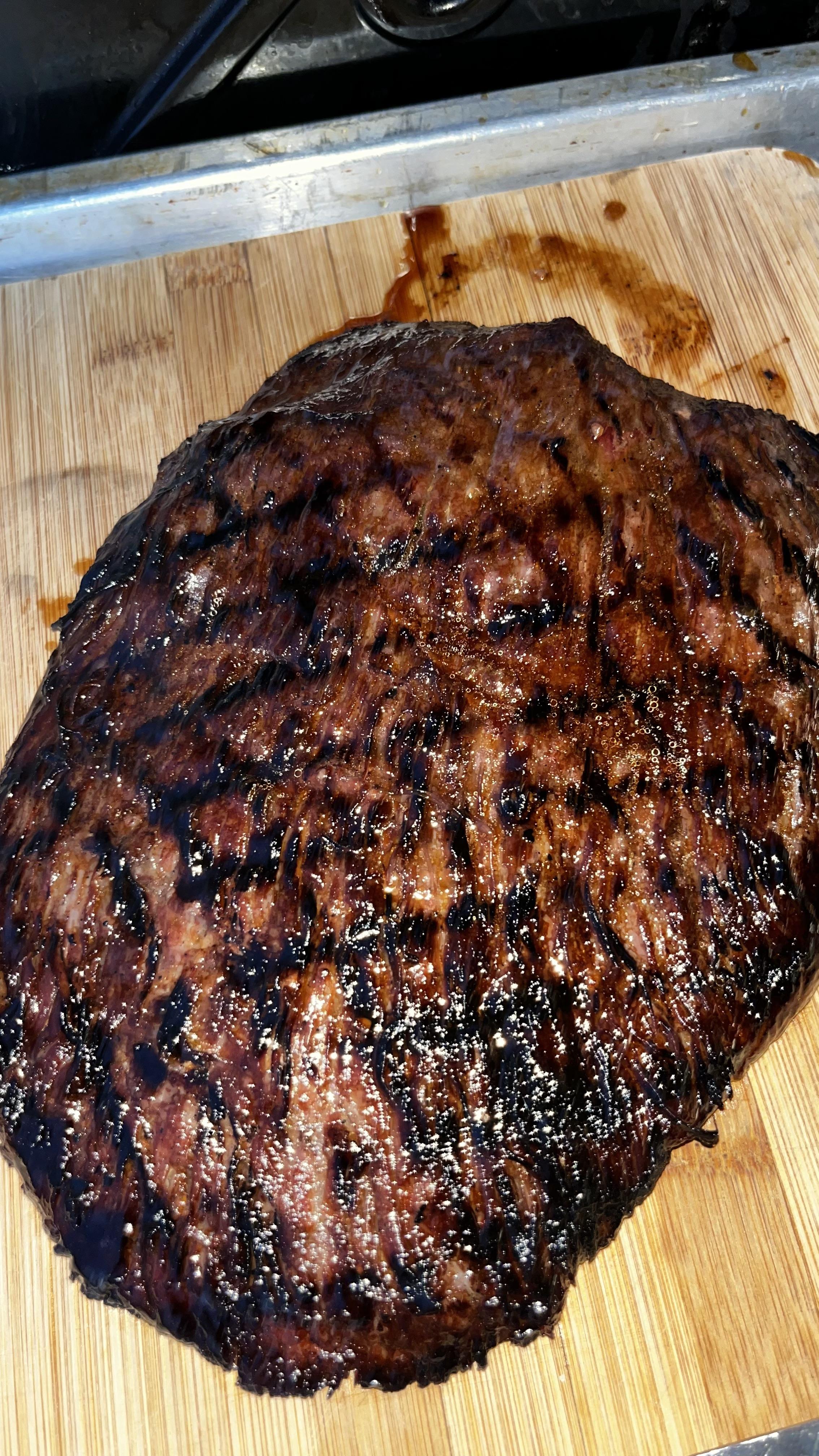 [homemade] marinated flank steak overnight. Soy sauce, sugar, garlic ...