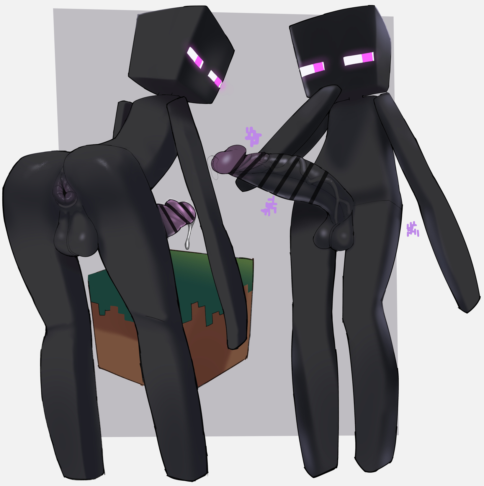 3D Minecraft Enderman hentai featuring anthropomorphic characters in standing sex and solo masturbation poses.