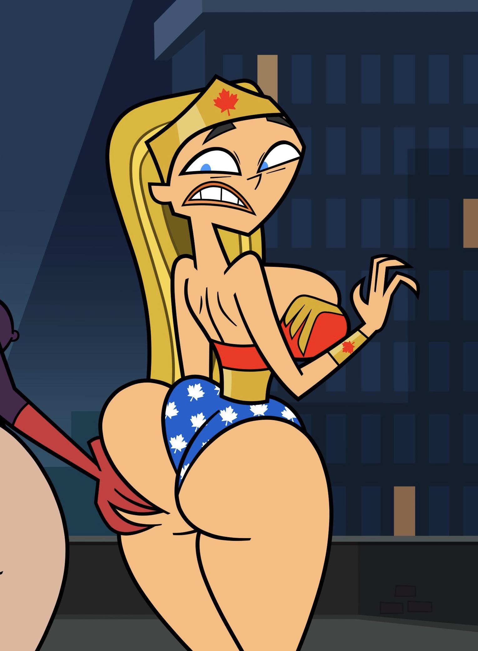 Busty blonde, brunette, and redhead characters in revealing bodysuits and transparent clothing with breast expansion.