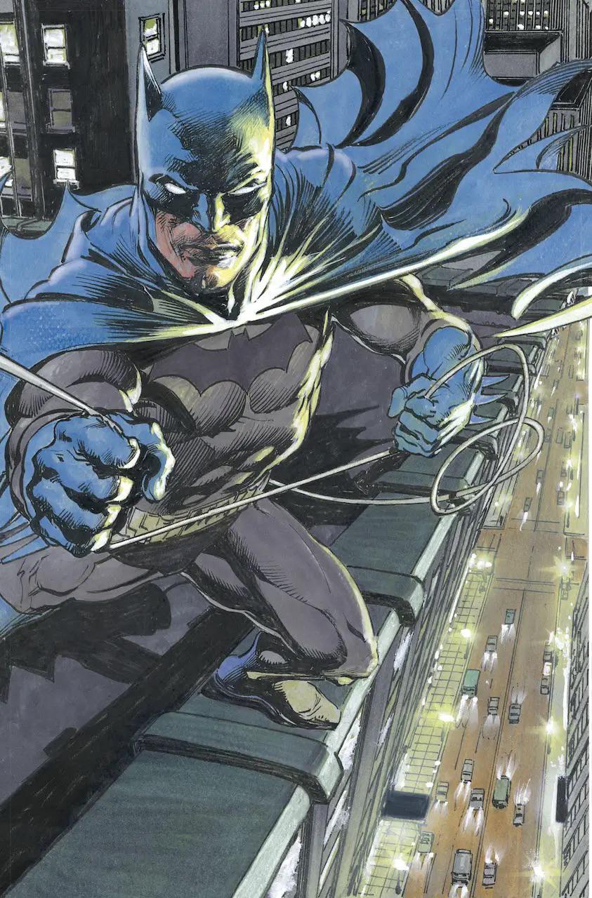 Batman DC comics cover art featuring a masked vigilante, sidekicks, and Catwoman in urban cityscapes