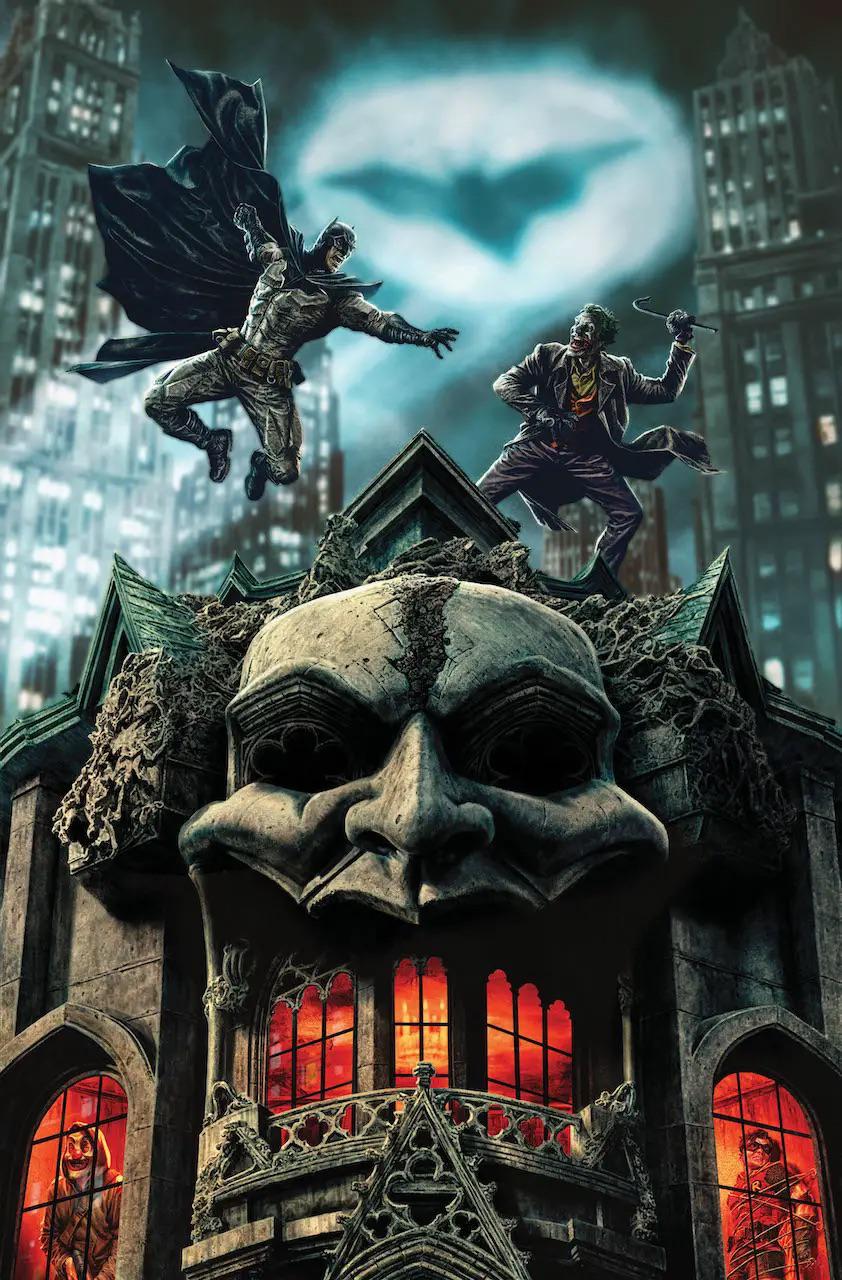 Batman DC comics cover art featuring a masked vigilante, sidekicks, and Catwoman in urban cityscapes