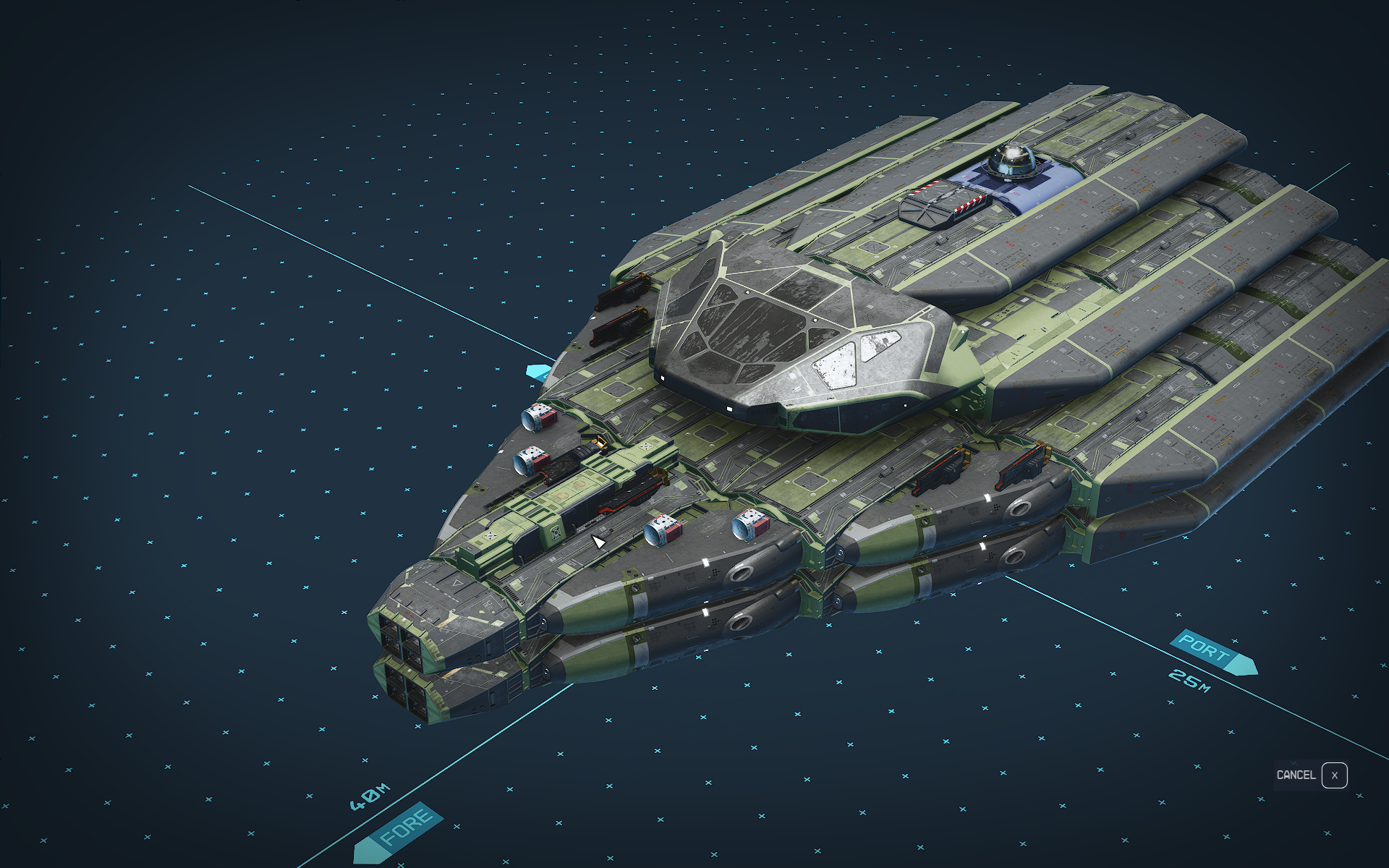 United Colonies Vanguard (UCV) Deep Space Destroyer spaceship model and UI from Starfield