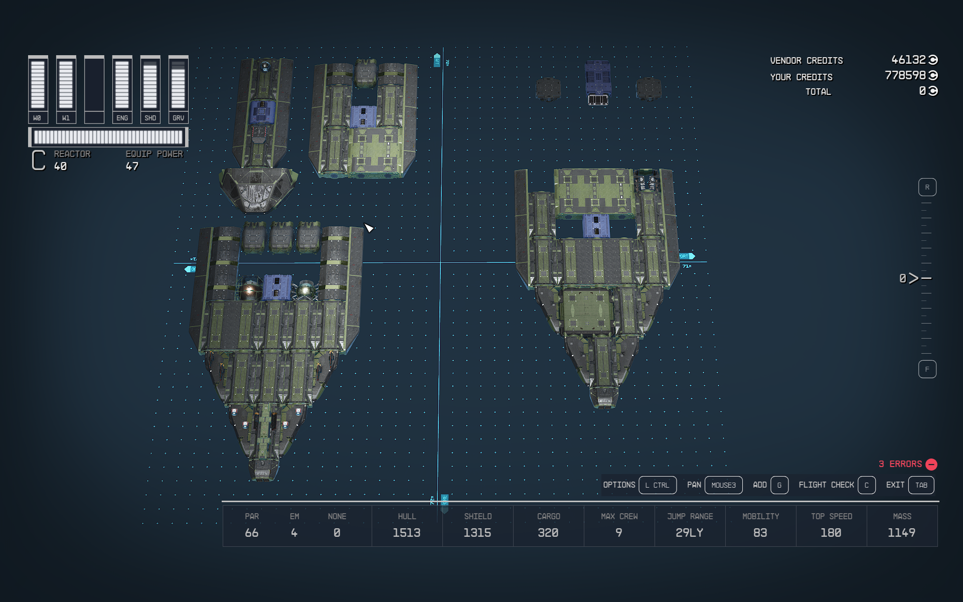 United Colonies Vanguard (UCV) Deep Space Destroyer spaceship model and UI from Starfield