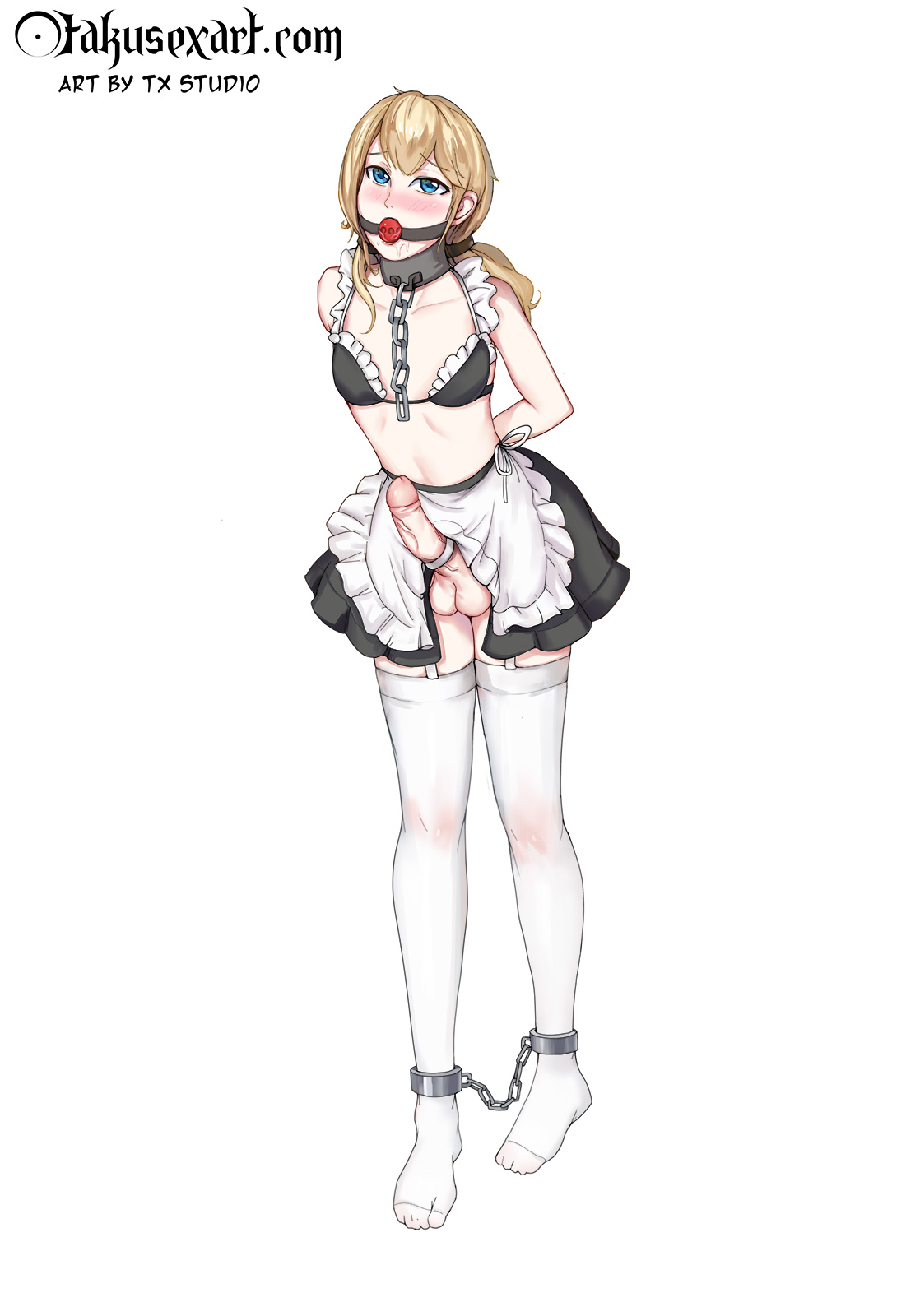 Hentai anime art of busty and curvy Asian maids in lingerie and gothic outfits with a white man.