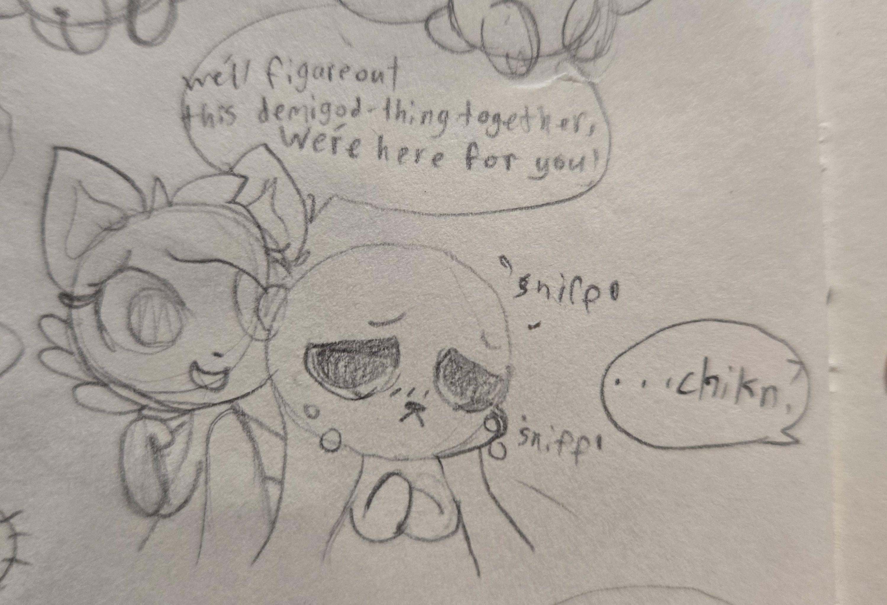 Chikn Nuggit fan art comic of kawaii anthropomorphic animals having a wholesome conversation on a white background