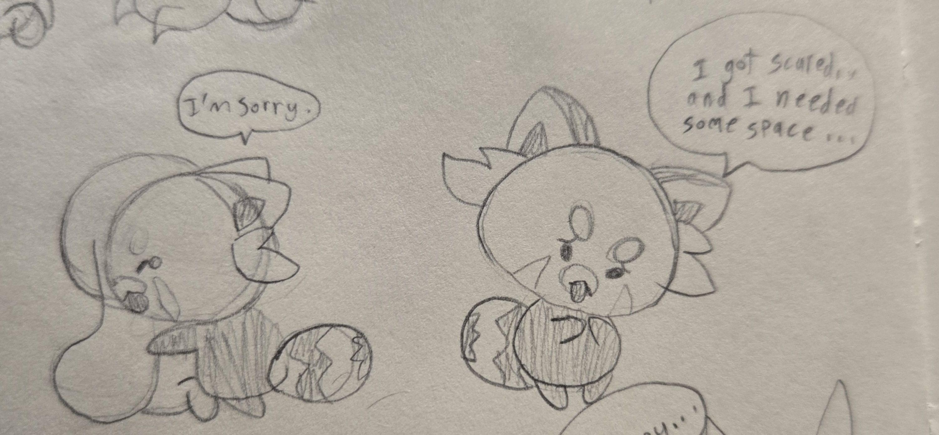 Chikn Nuggit fan art comic of kawaii anthropomorphic animals having a wholesome conversation on a white background