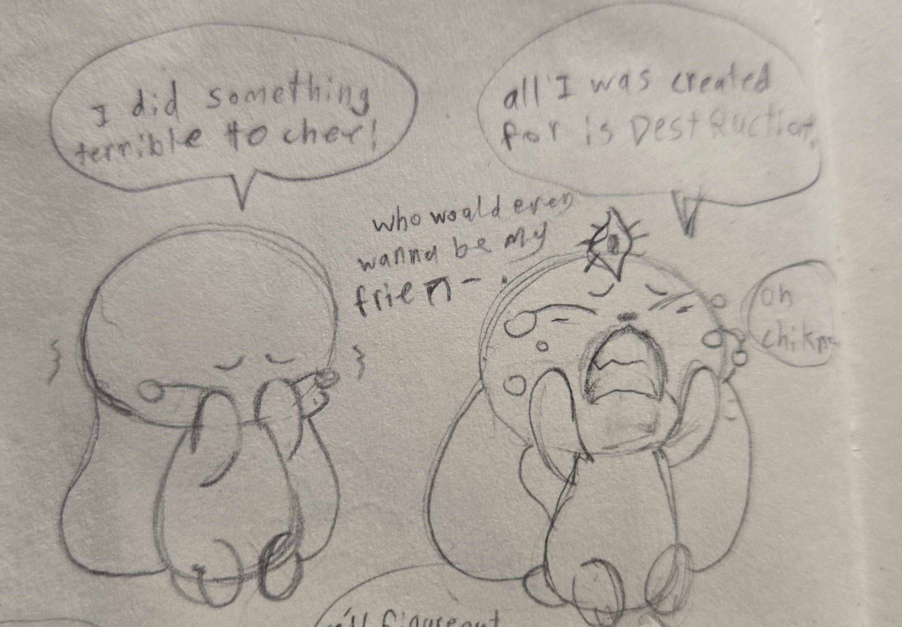 Chikn Nuggit fan art comic of kawaii anthropomorphic animals having a wholesome conversation on a white background