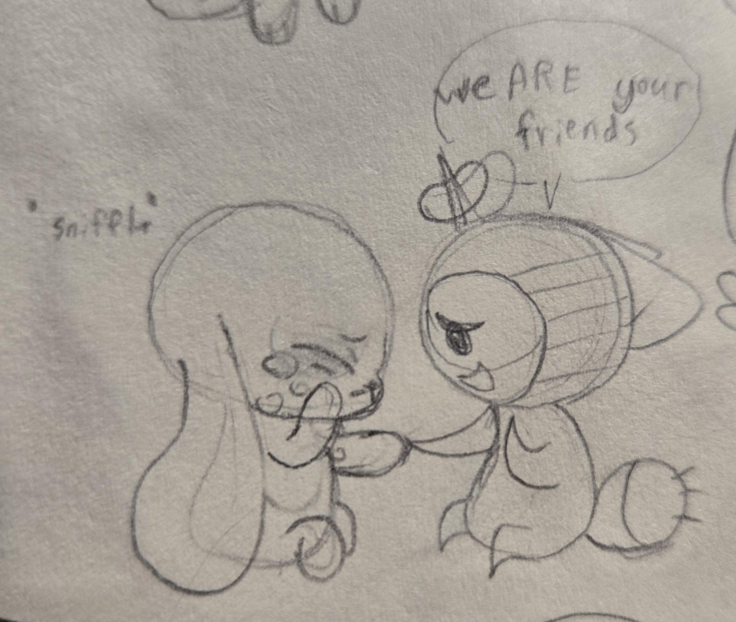 Chikn Nuggit fan art comic of kawaii anthropomorphic animals having a wholesome conversation on a white background