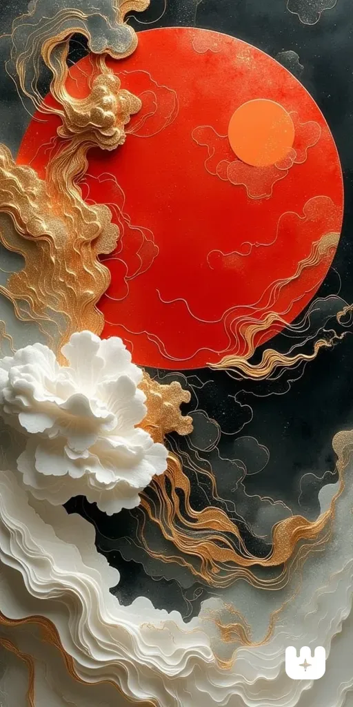 Chinese contemporary paper cutout art of a spiral galaxy, planets, Earth, and a red sun in outer space
