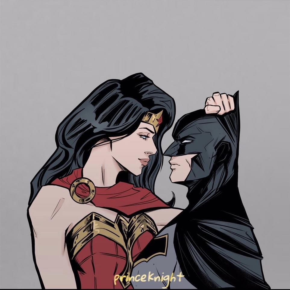Batman and Wonder Woman fan art by Princeknight showing the duo in a funny four-panel comic strip.