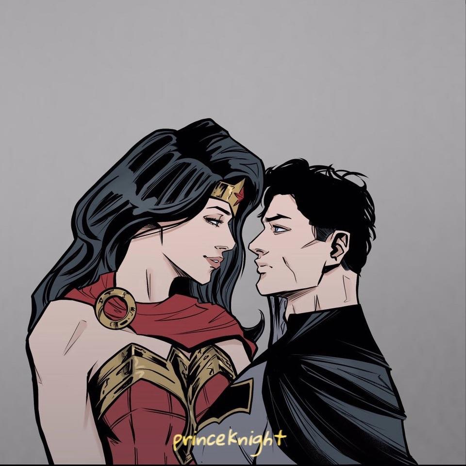 Batman and Wonder Woman fan art by Princeknight showing the duo in a funny four-panel comic strip.