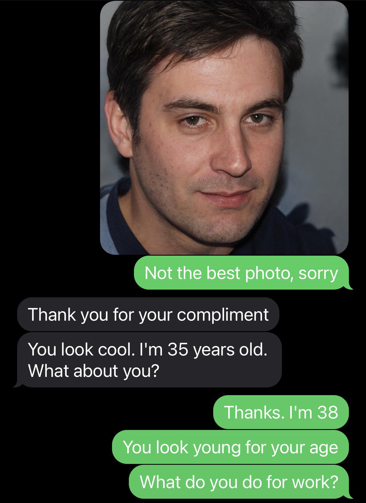 Fauxbait romance scam chat with a white man sending an uncut penis and cock photos
