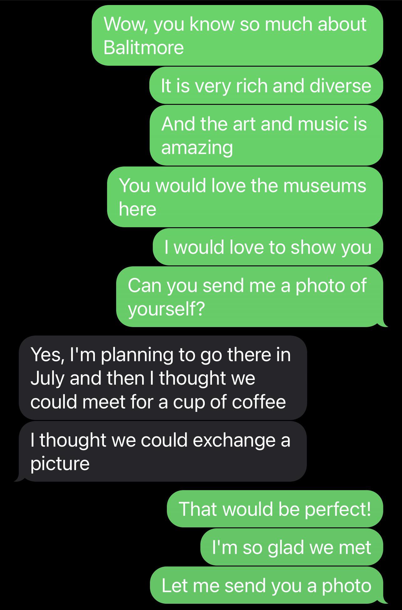 Fauxbait romance scam chat with a white man sending an uncut penis and cock photos