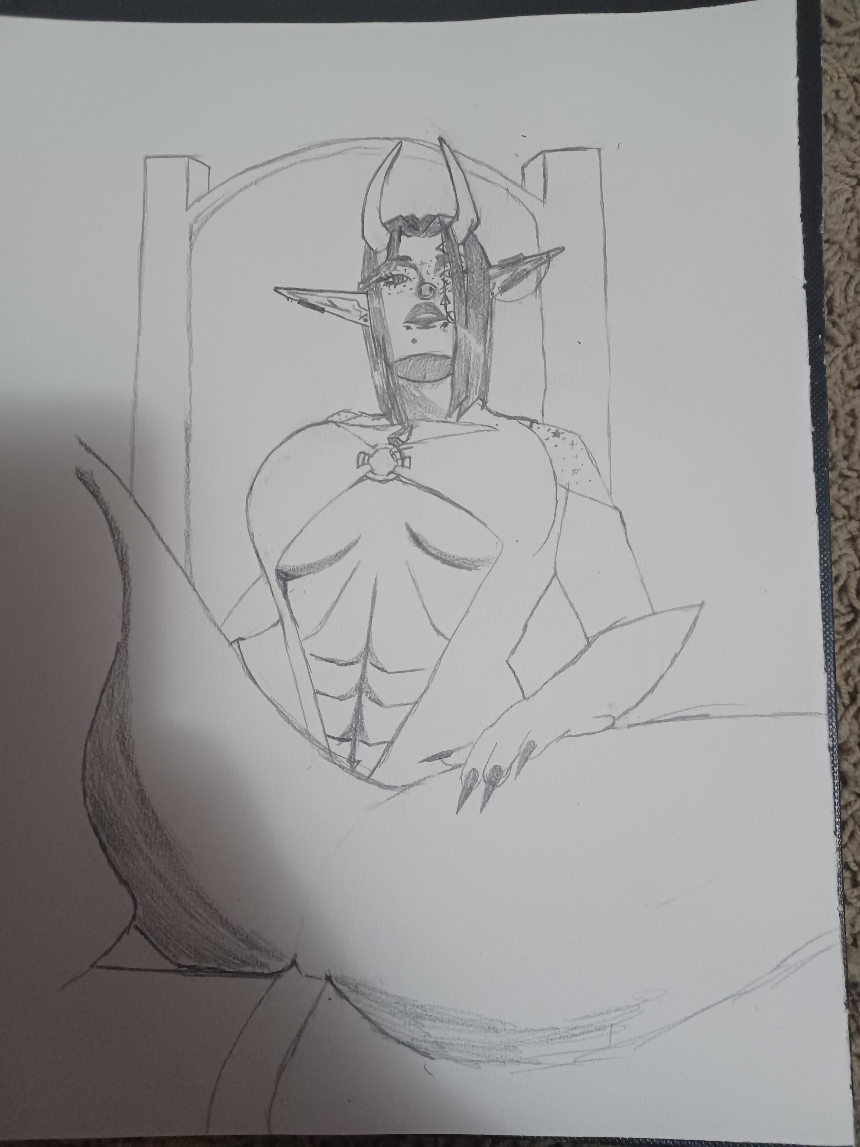 Rubeth G. Le'truchsh, a muscular monster girl with horns and pointed ears in various anime art sketches