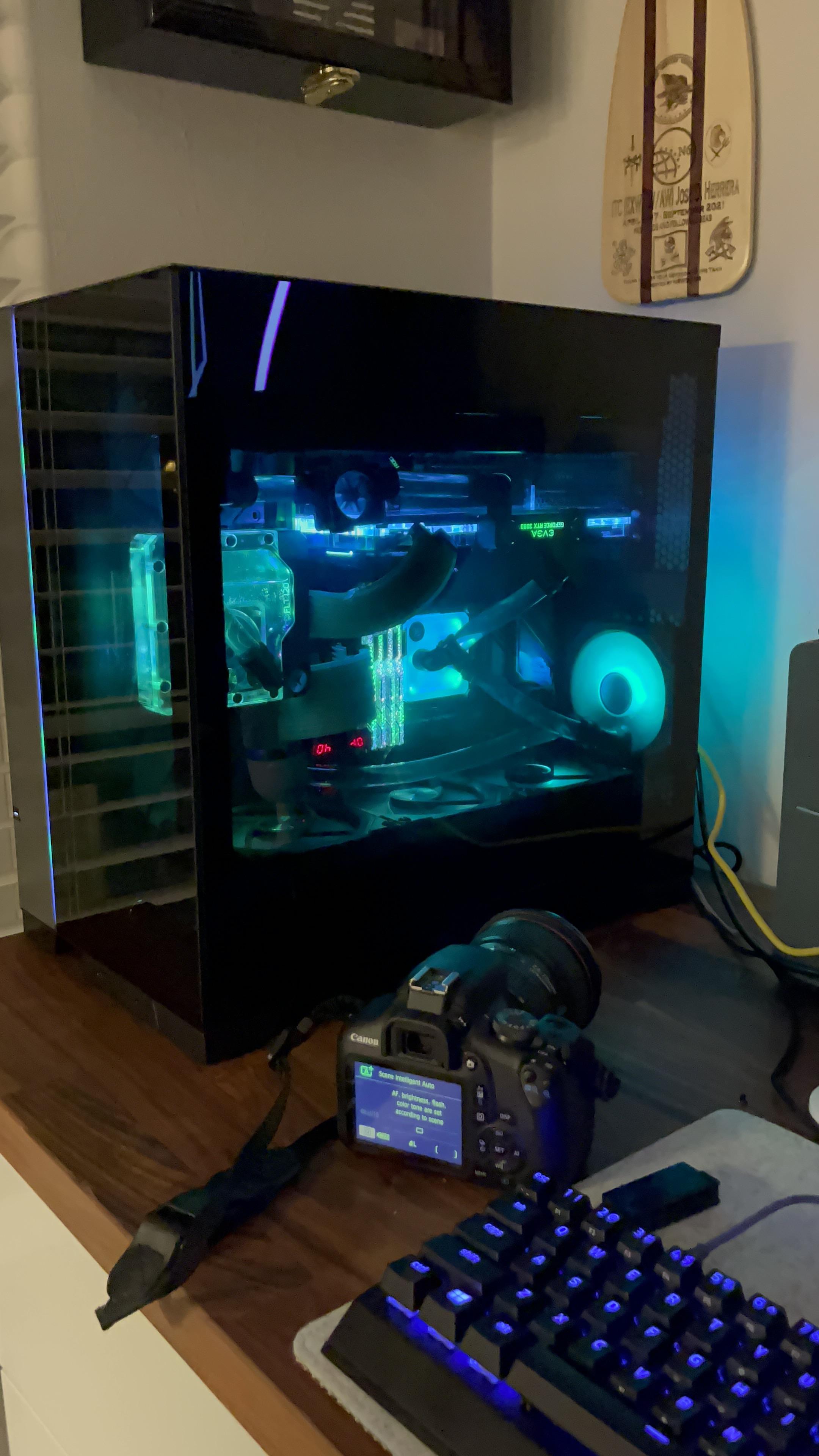 Latest build is complete. Lian Li O11 Evo in reverse mode. Triple 360 ...