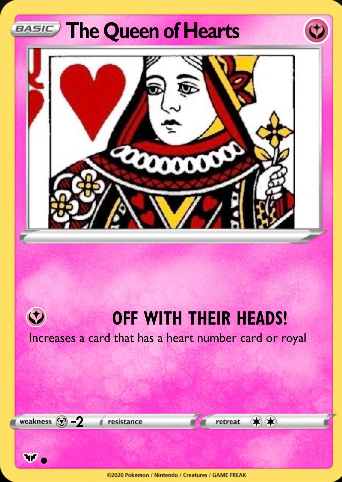 Pokémon fan art of custom trading cards featuring the Queen of Hearts and the Ace of Spades in digital art style.