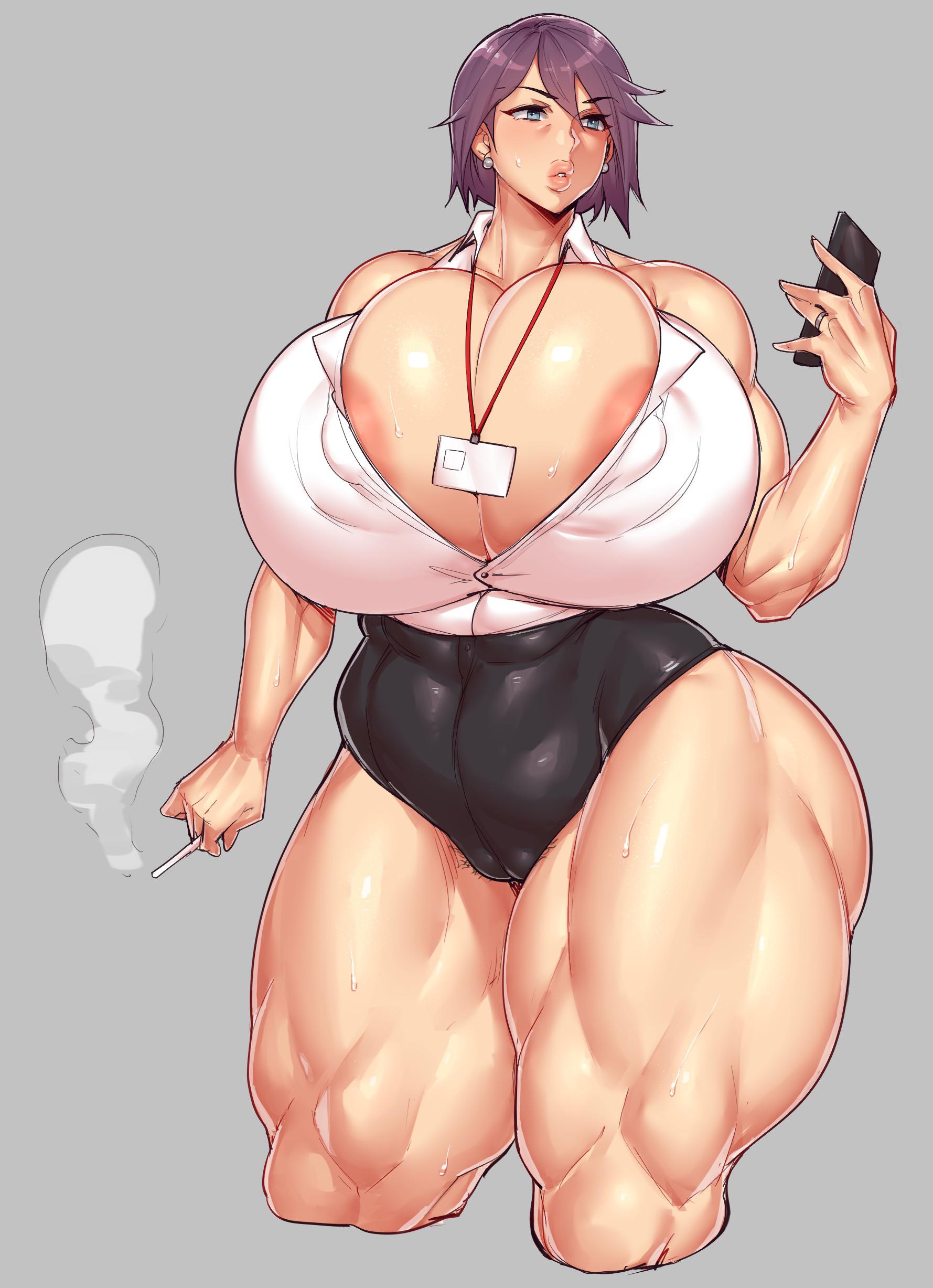 Femboy and hyper busty women with thick thighs and big hips in various hentai and rule 34 pinup poses.