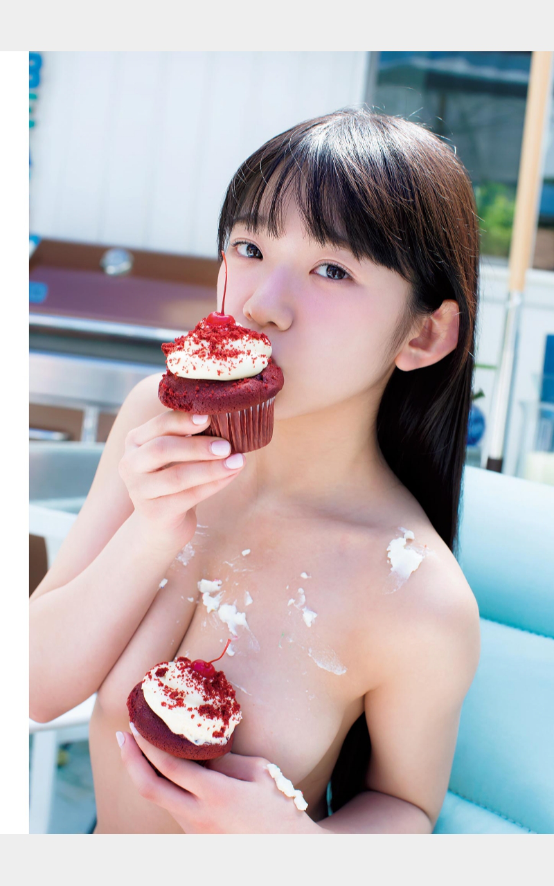 Marina Nagasawa posing nude and topless with cupcakes in a tropical outdoor setting