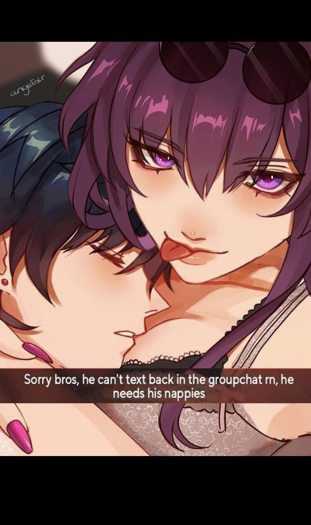 FNAF roleplay anime art featuring submissive male pet play with a collar and various characters in suggestive poses.
