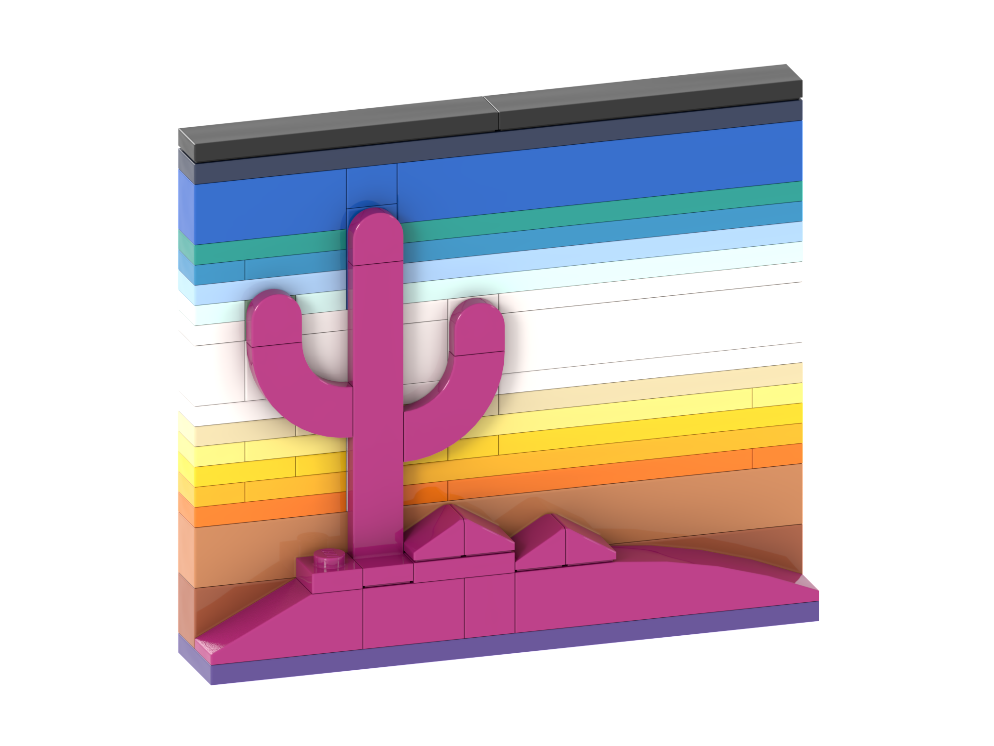 Lego MOC Arizona sunset with a pink cactus and striped background