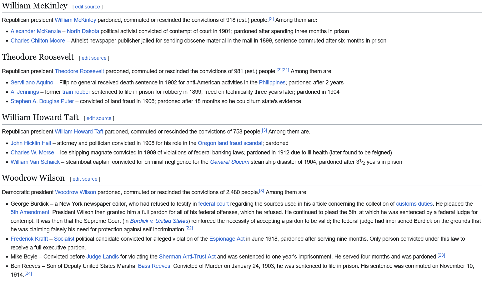 The number of people pardoned by each president, and notable people ...
