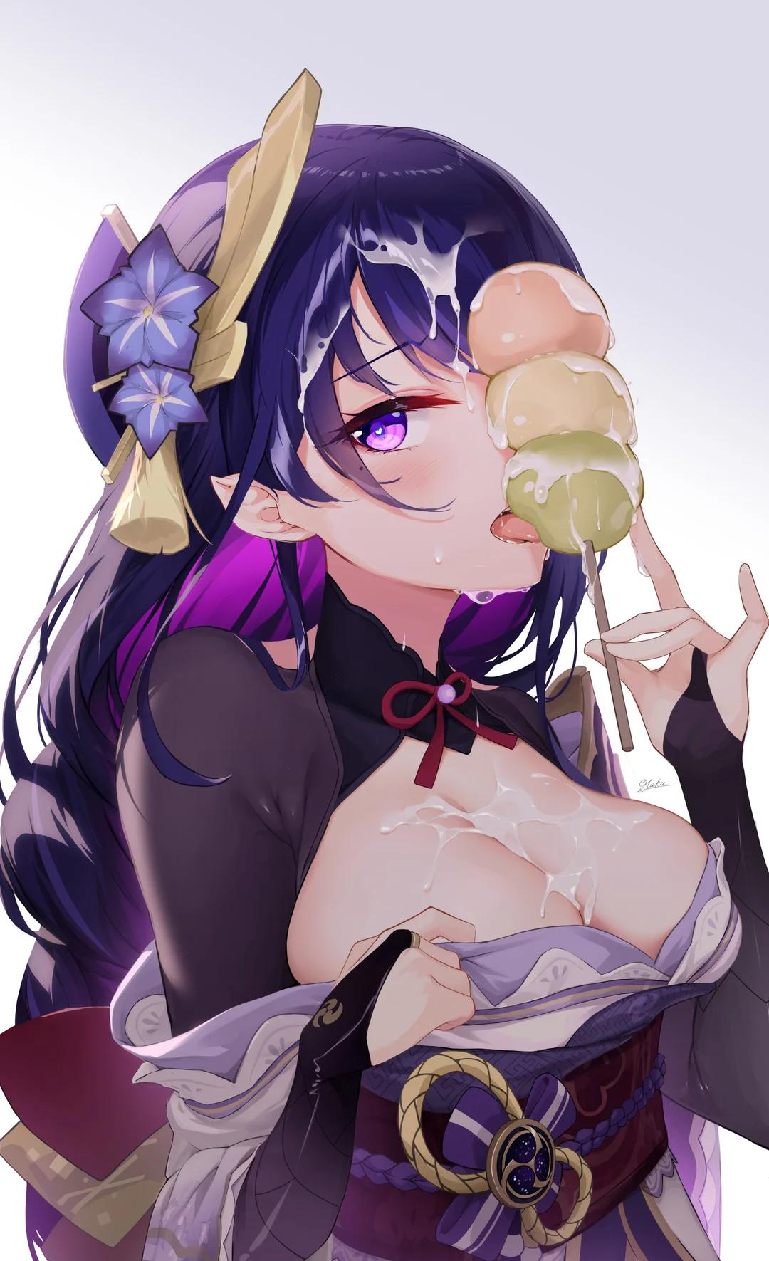 Genshin Impact harem anime art featuring busty and curvy girls in lingerie and bikinis