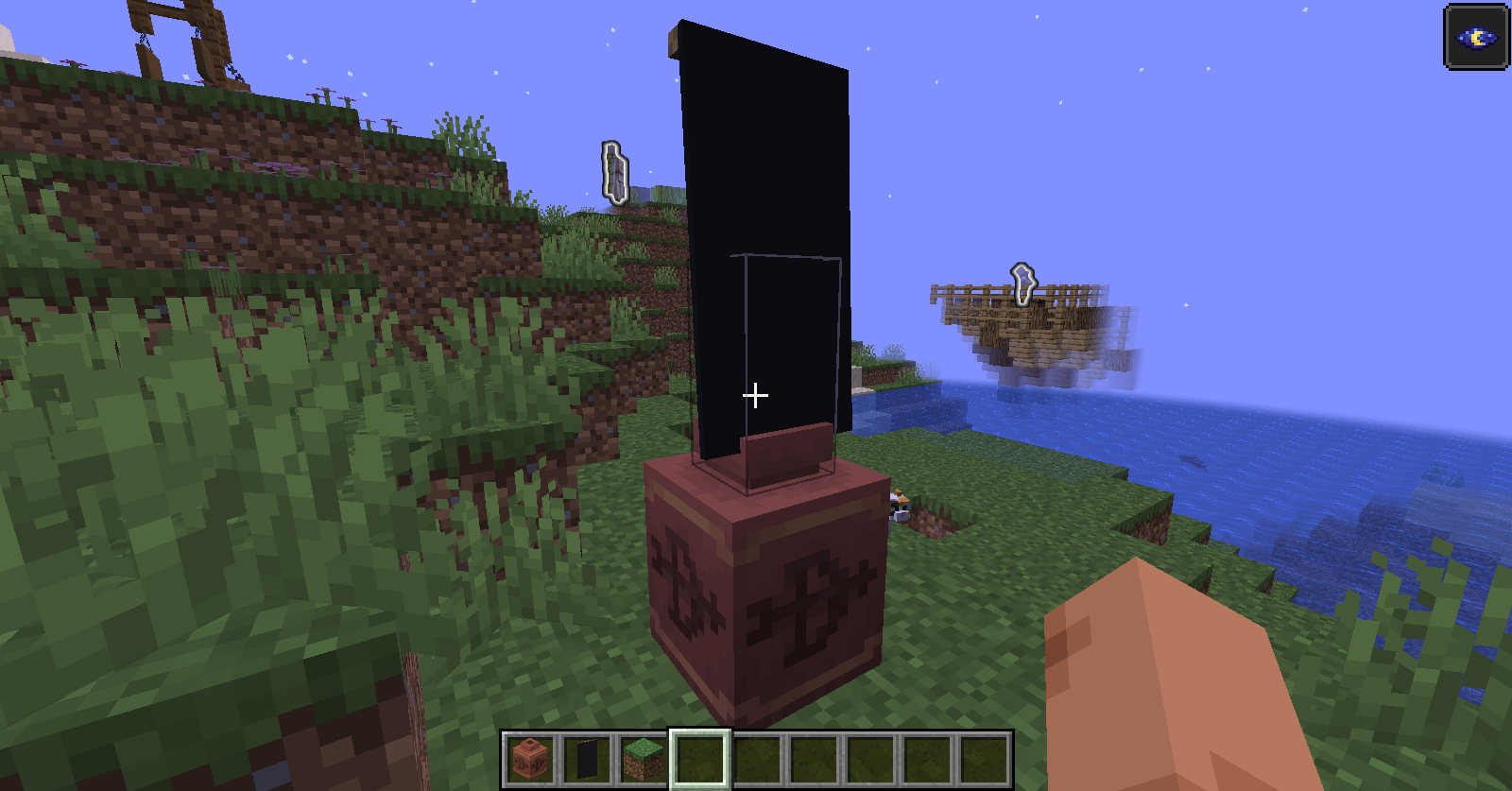 Decorated pot hacks in Minecraft featuring blocks, boats, swords, banners, and flowers