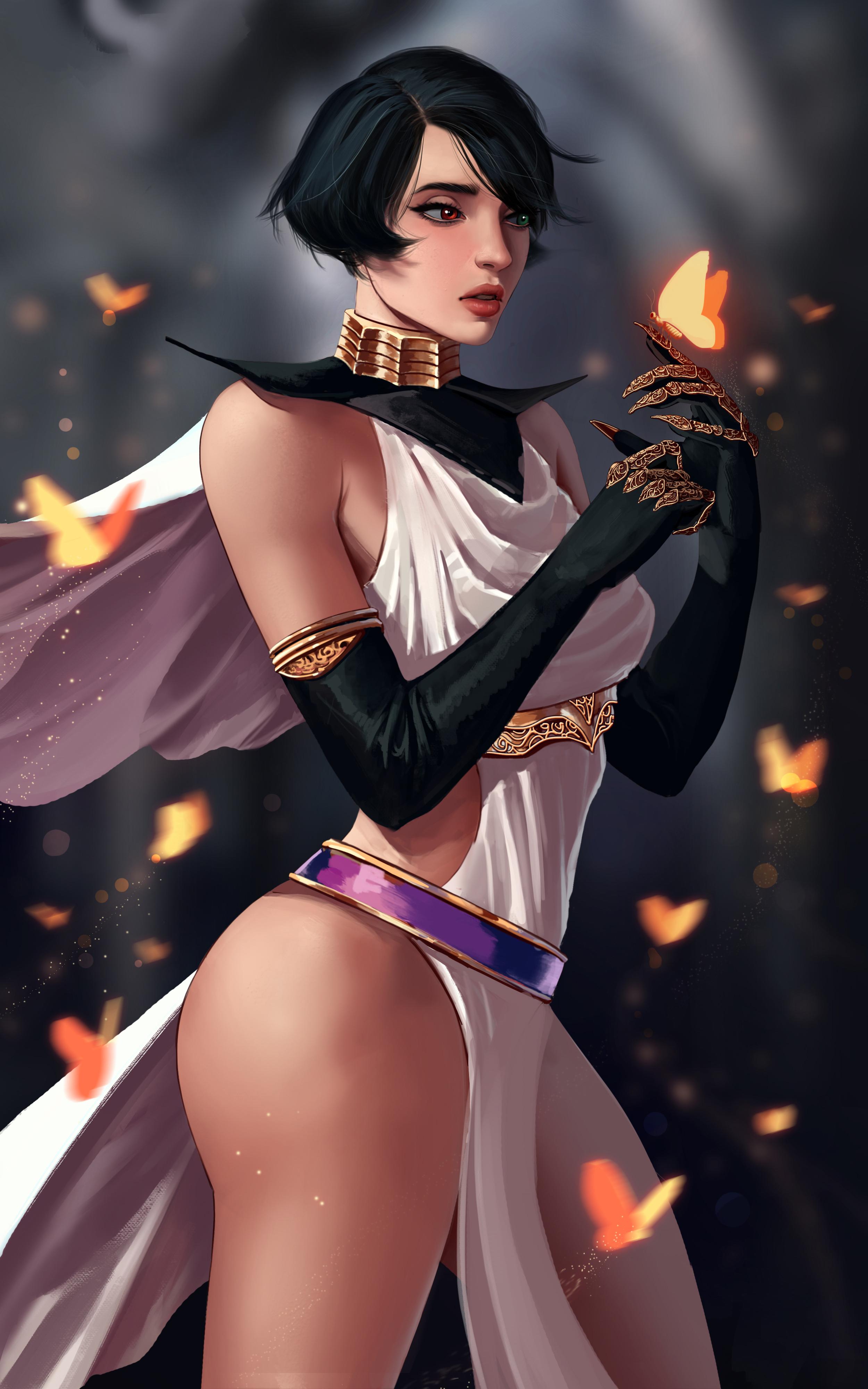 Fantasy characters by ROSSOWINCH in ornate armor and flowing red and white robes with magic effects