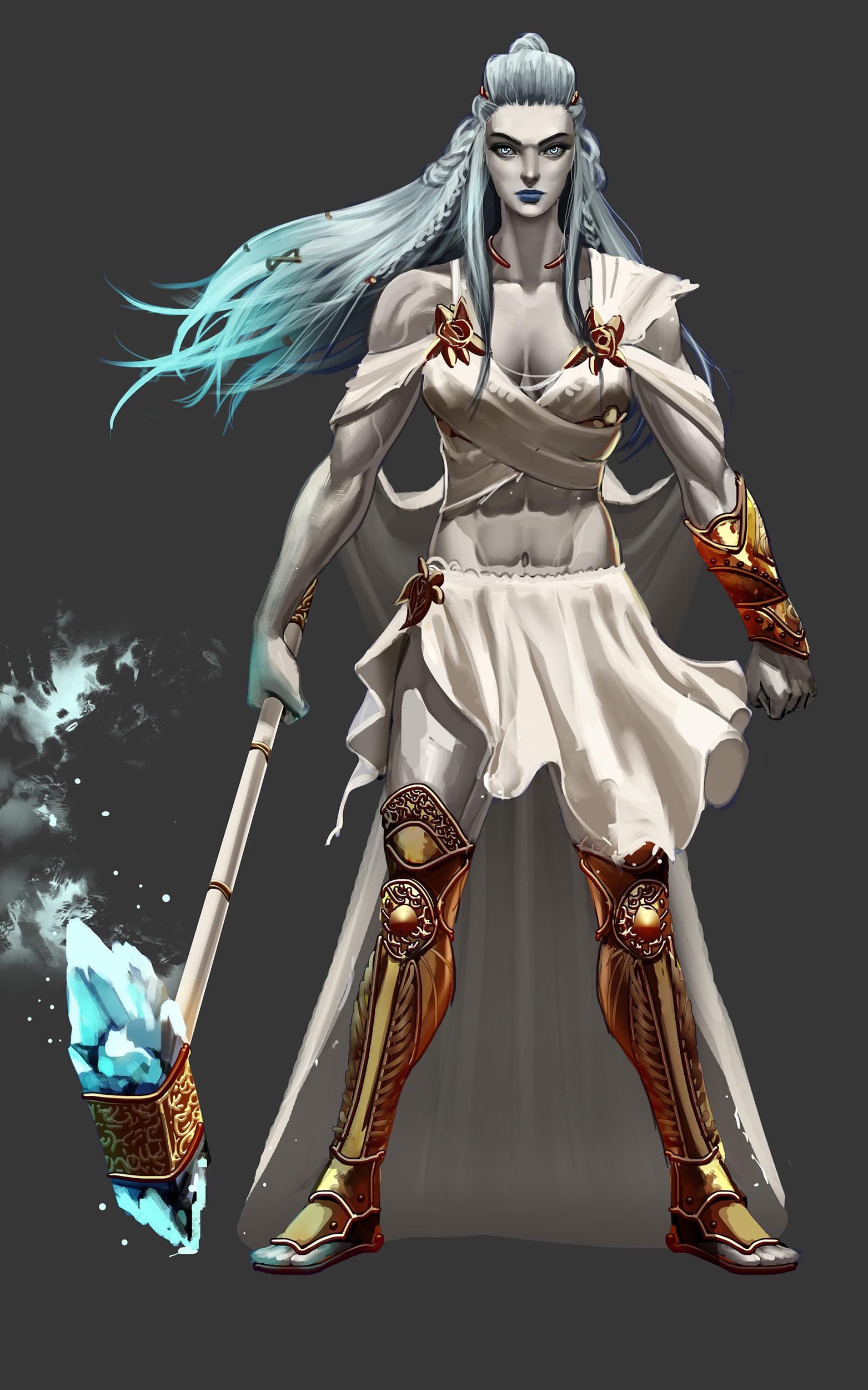 Fantasy characters by ROSSOWINCH in ornate armor and flowing red and white robes with magic effects